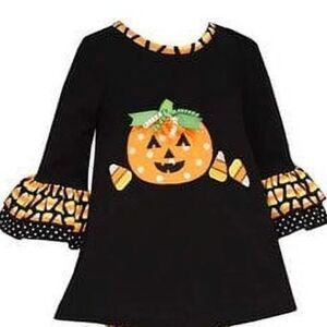 Bonnie Jean Girls Long Sleeve Colorful Halloween Pumpkin Shirt Dress. 18 Months.